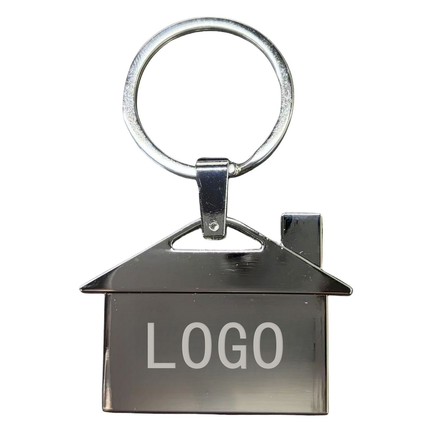 Llavero metálico en forma de casa con anillo abierto