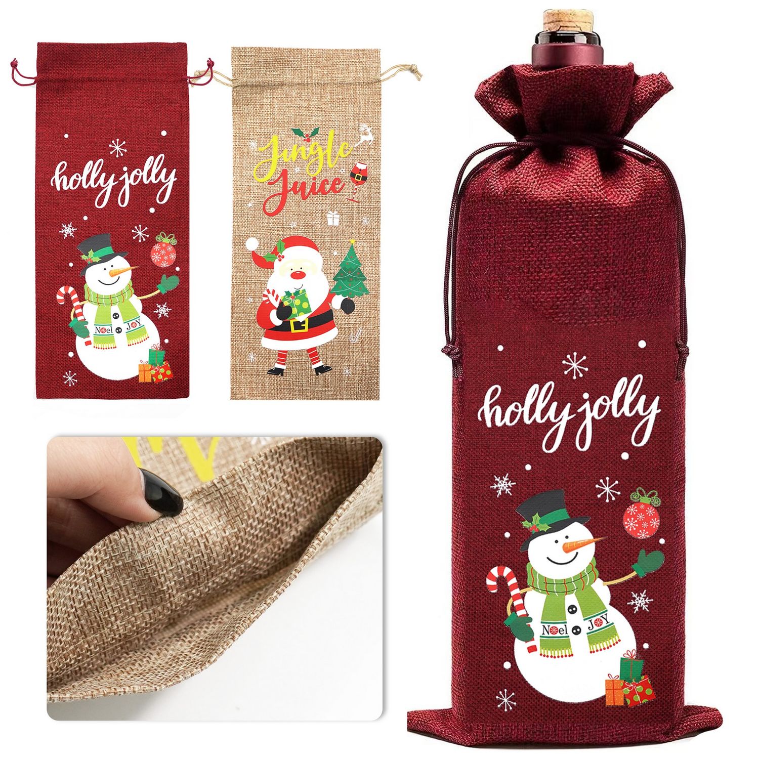Bolsa de lino con cordón para botellas de vino