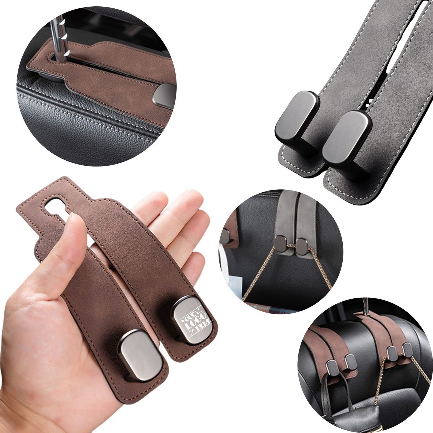 Gancho metálico con acabado en cuero sintético