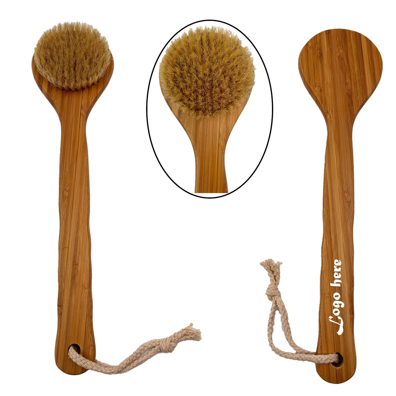 Cepillo de baño con mango largo de madera pulida y cerdas naturales