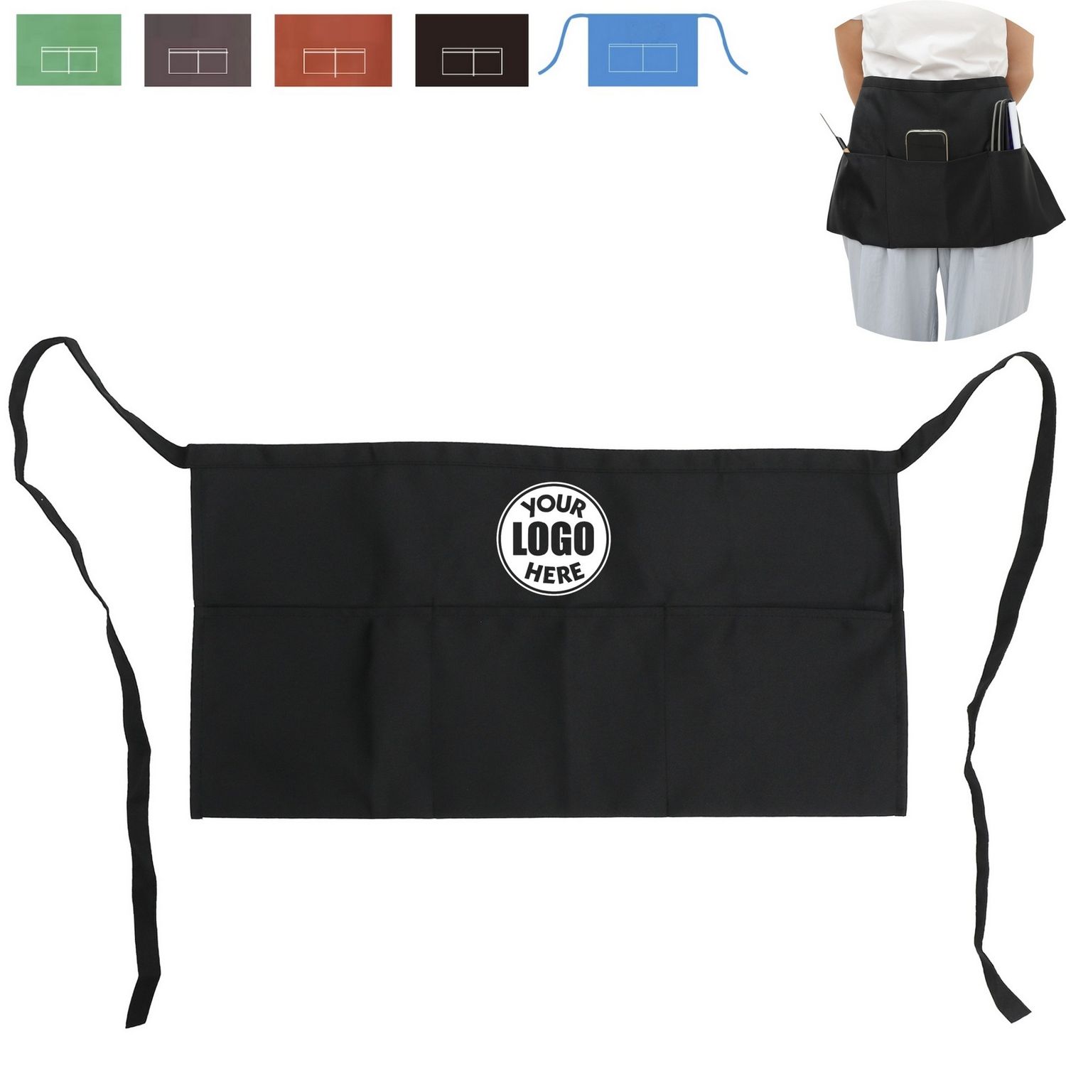 Delantal de cintura de poliéster con tres bolsillos