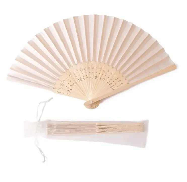 Foldable fabric fan with bamboo frame