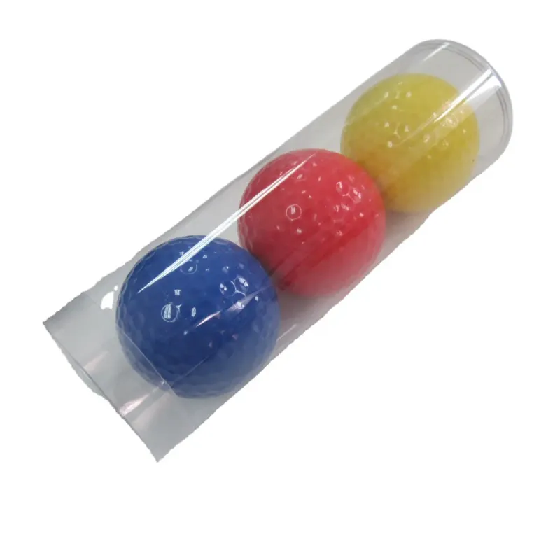 Colored golf balls in a sleeve of 3