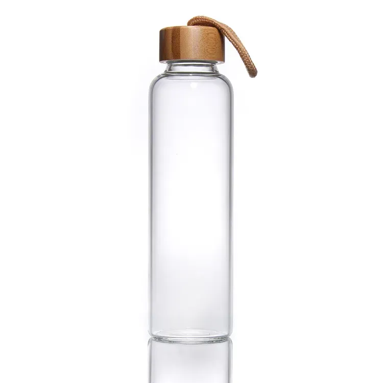 Glass bottle with bamboo lid