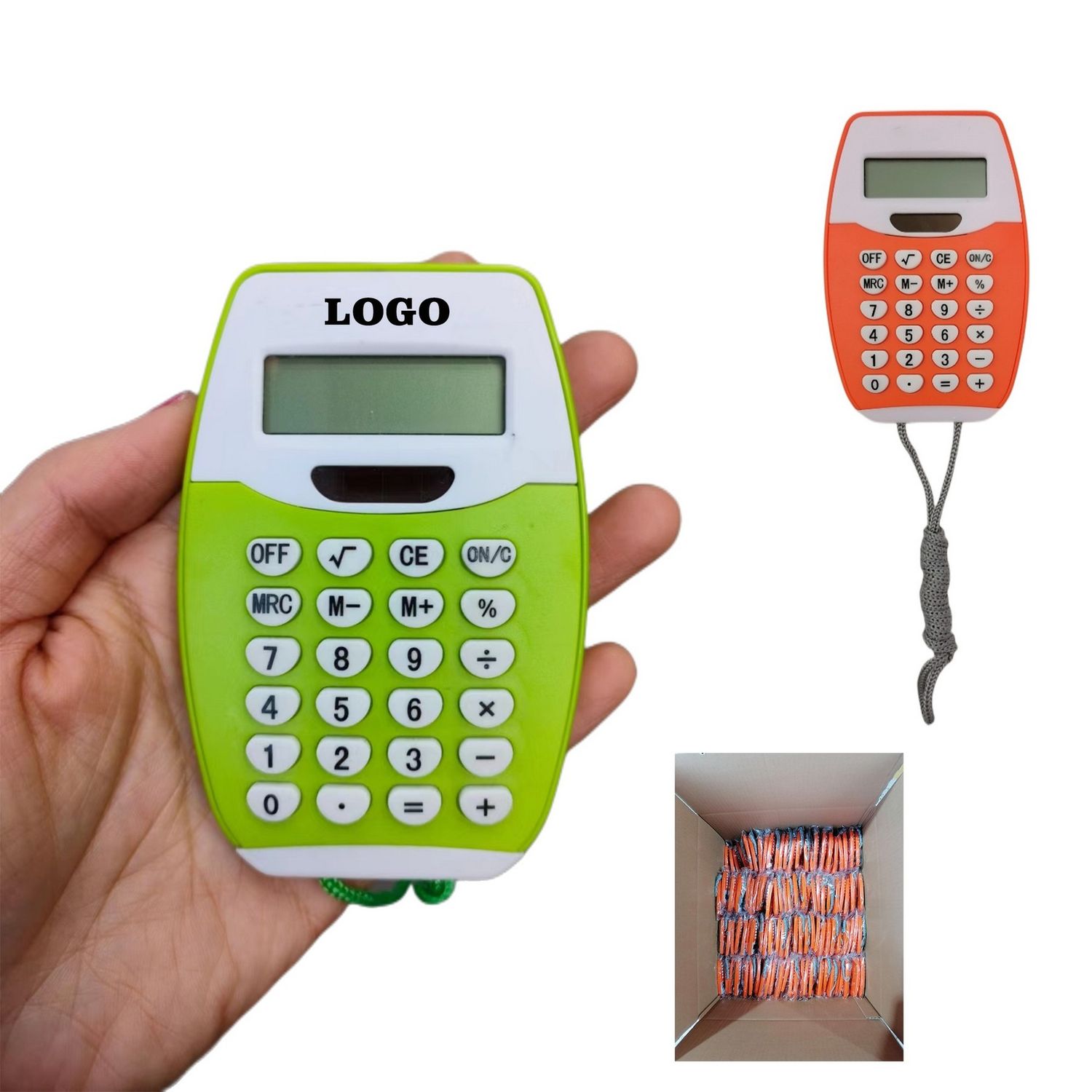 Solar calculator with lanyard