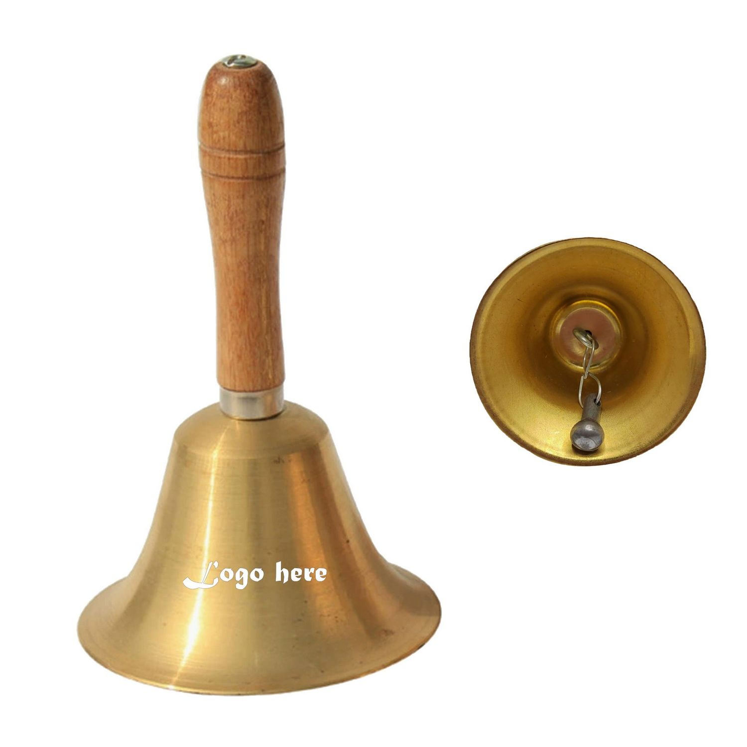 Solid brass hand bell with wooden handle