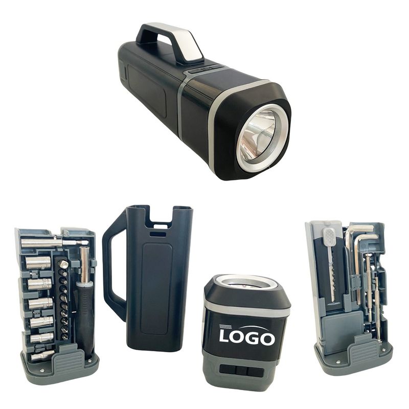 Portable tool box with built-in flashlight