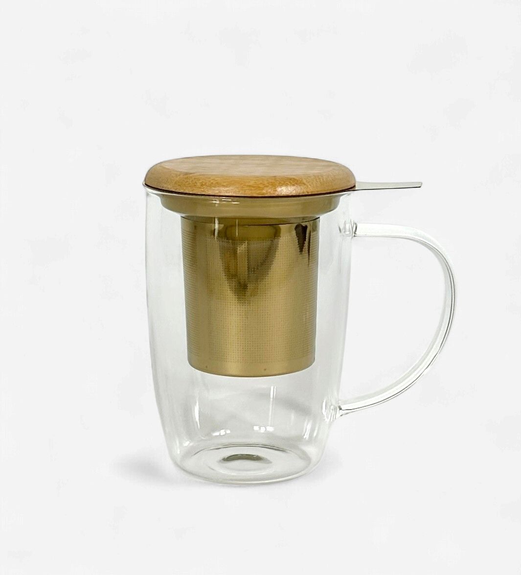Glass Mug with Bamboo Lid &amp; Straine