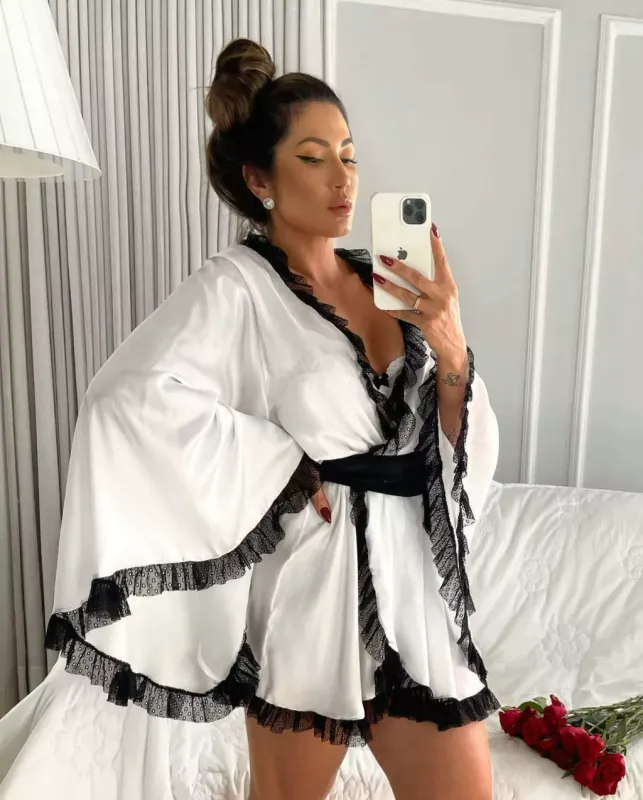 Bat Sleeve White and Black Robe