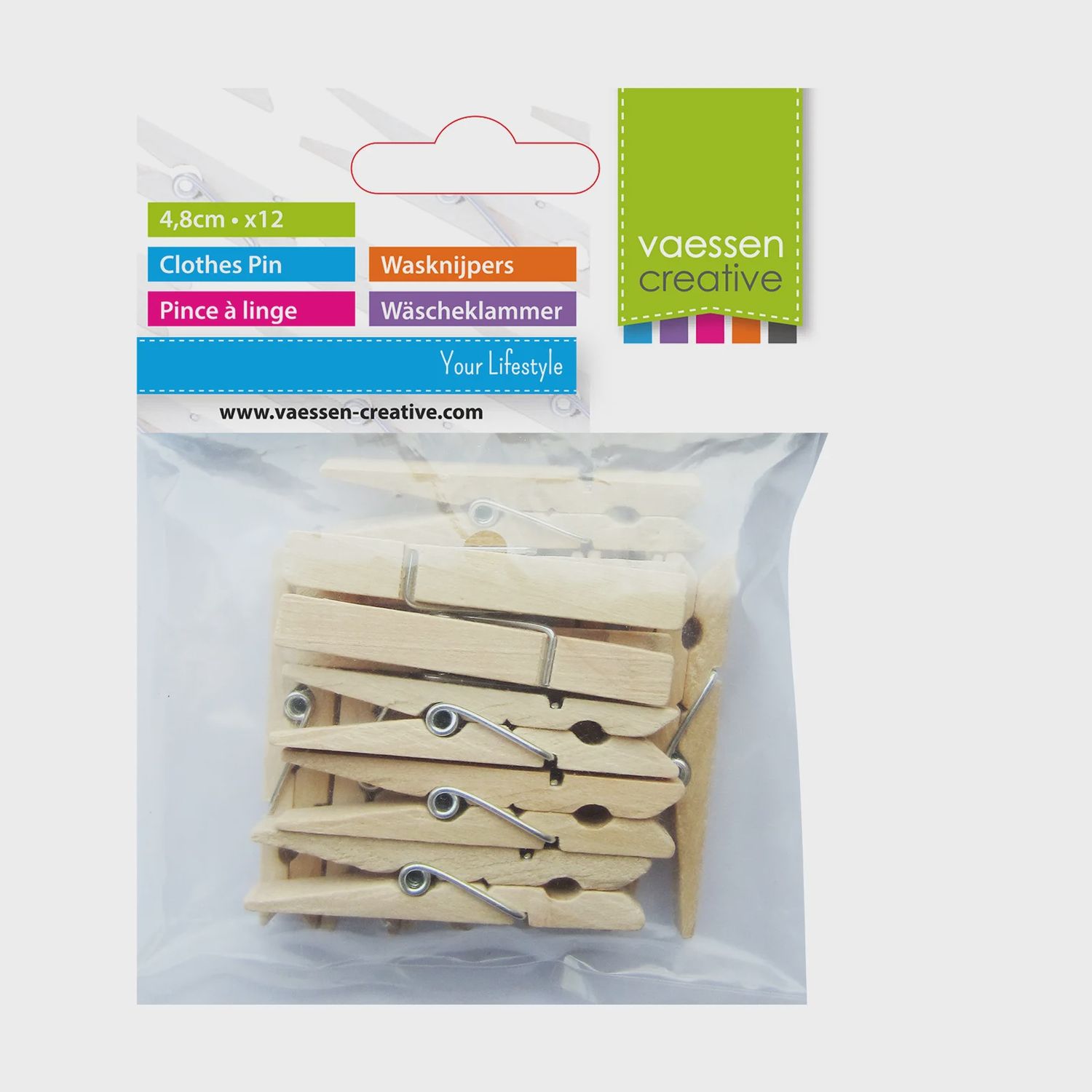 Wasknijpers hout 4,8cm 12pcs naturel