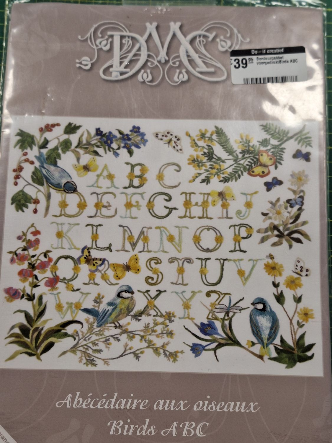 Borduurpakket voorgedrukt Birds ABC
