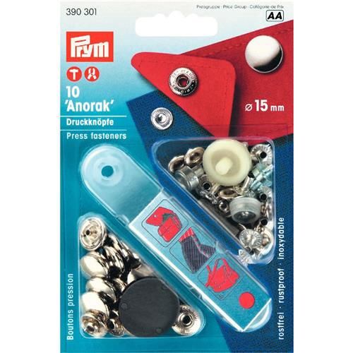 Prym Naaivrije drukknopen Anorak 15mm zilverkl.