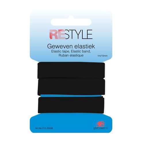 Geweven elastiek 15mmx1 zwart