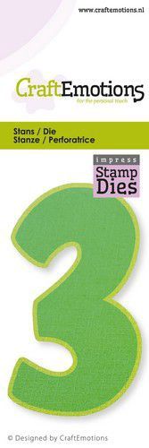 CraftEmotions Impress stamp Die - party cijfer 3