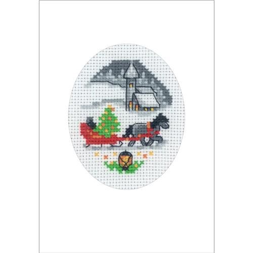Borduurpakket kerstkaart slee 9x13 cm