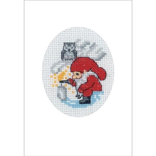 Borduurpakket kerstkaart Elf bliksem 9x13 cm