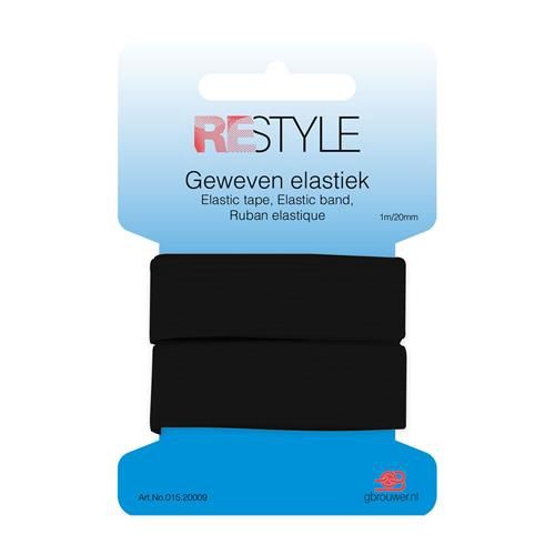 Geweven elastiek 20 mm x 1 mtr zwart