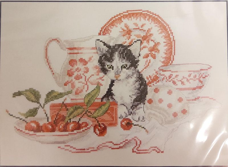 The kitten and cherries