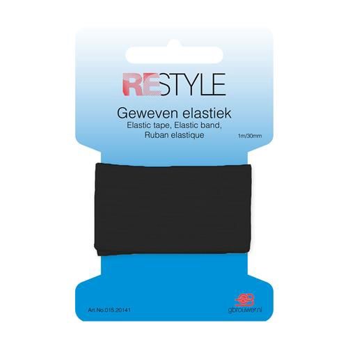 Geweven elastiek 30 mm x 1 mtr Zwart