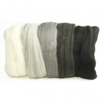 Merino schuurwol  Zwart, wit, grijs
