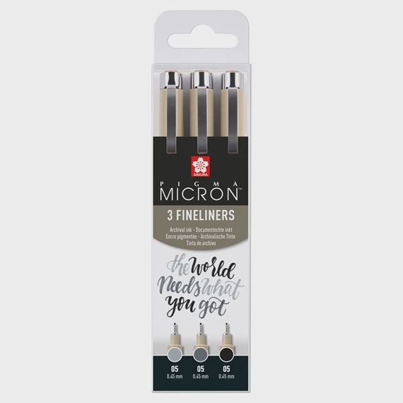 Pigma Micron 05 fineliner set | 3 pennen, zwart &amp; grijs