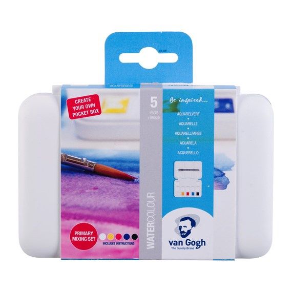 Aquarelverf pocket box primaire mengset | 5 halve napjes + 7 lege plekken