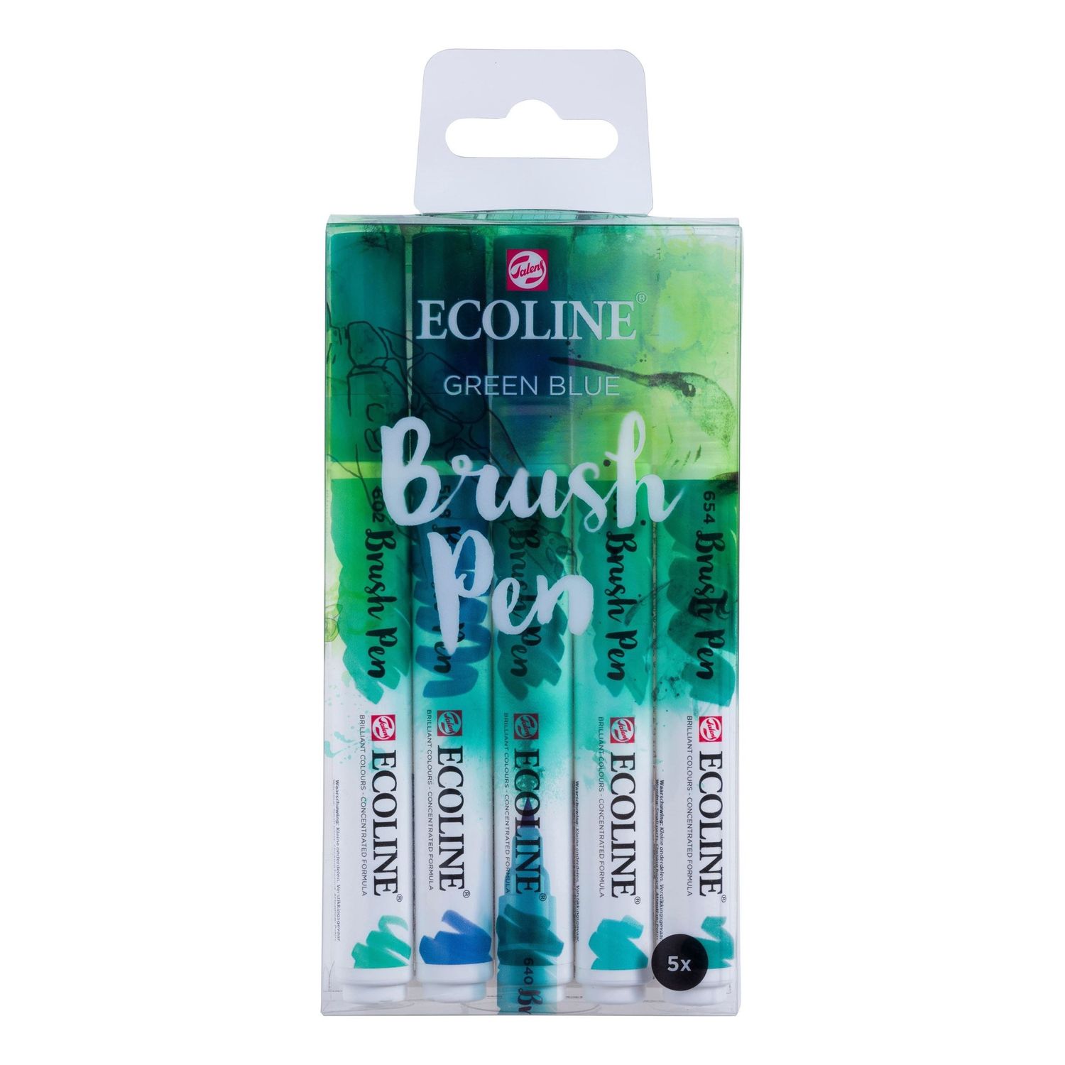 Brush Pen set Groenblauw | 5 kleuren
