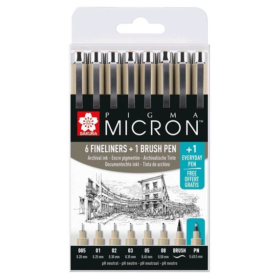 Pigma micron 6 fineliners+1 brush pen
