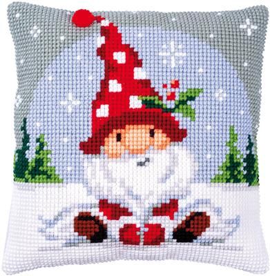 Kruisteekkussen kit kerstkabouter in de sneeuw