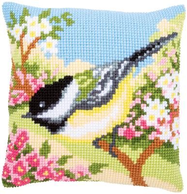 Kruissteekkussen kit Meesje in de tuin