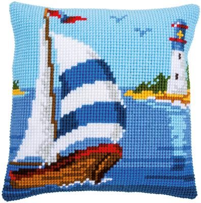 Kruissteekkussen kit zeilboot
