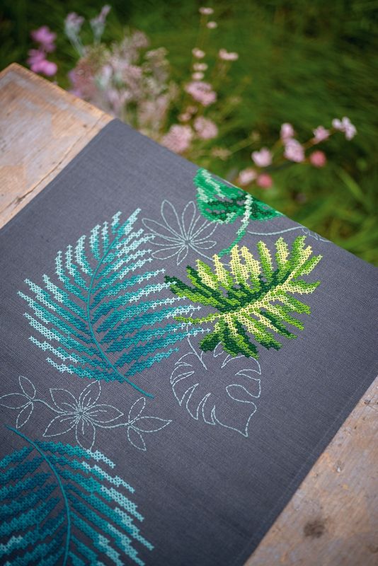 Loper kit botanische bladeren 38x138 cm