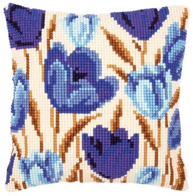 Kruissteekkussen kit blauwe tulpen