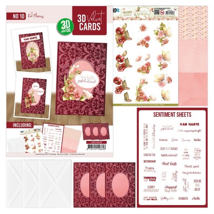 Velvet cards A6 Red Flowers
