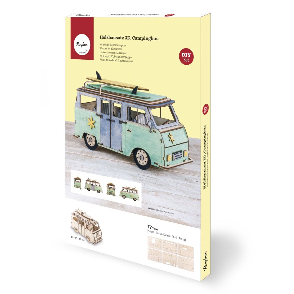 Houten bouwset 3D camper FSC 100% naturel