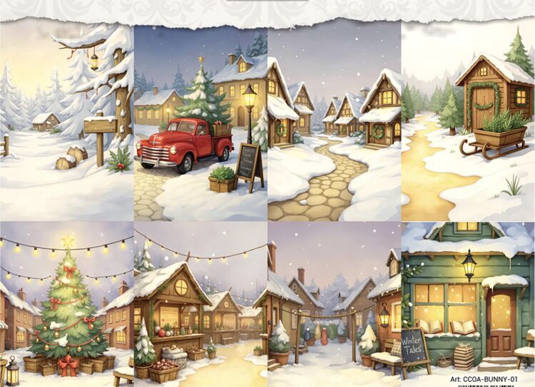 Collagepapier 01 - Snowy Bunnies Kerstdorp