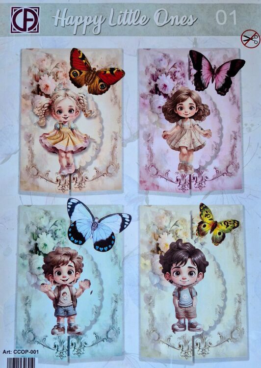 Happy Little Ones 3D Kaarten set 01 Happy kids met vlinders - 4 x