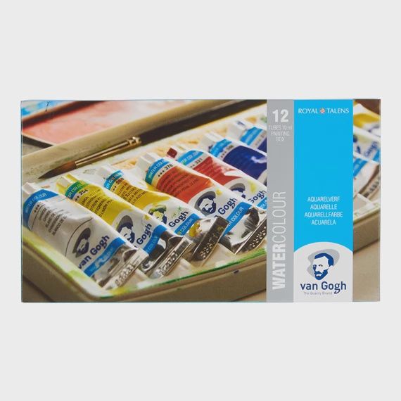 Aquarelverf set in kunststof etui met 12 kleuren in tubes van 10 ml
