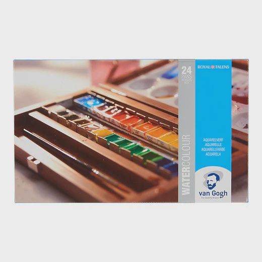 Van Gogh Aquarelverf set in kist met 24 kleuren in halve Napjes + 3 accessoires