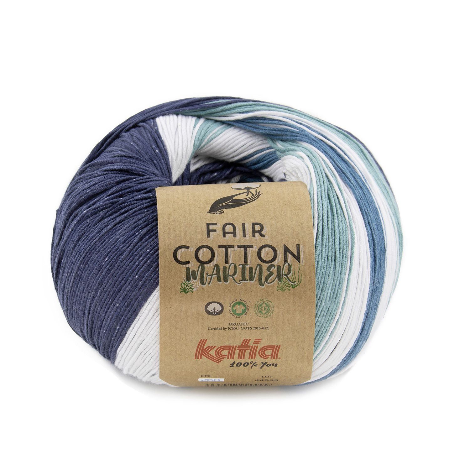 Fair Cotton Mariner, Kleur(nummer): 200 - Oceaanblauw-Donker turquoise-Wit