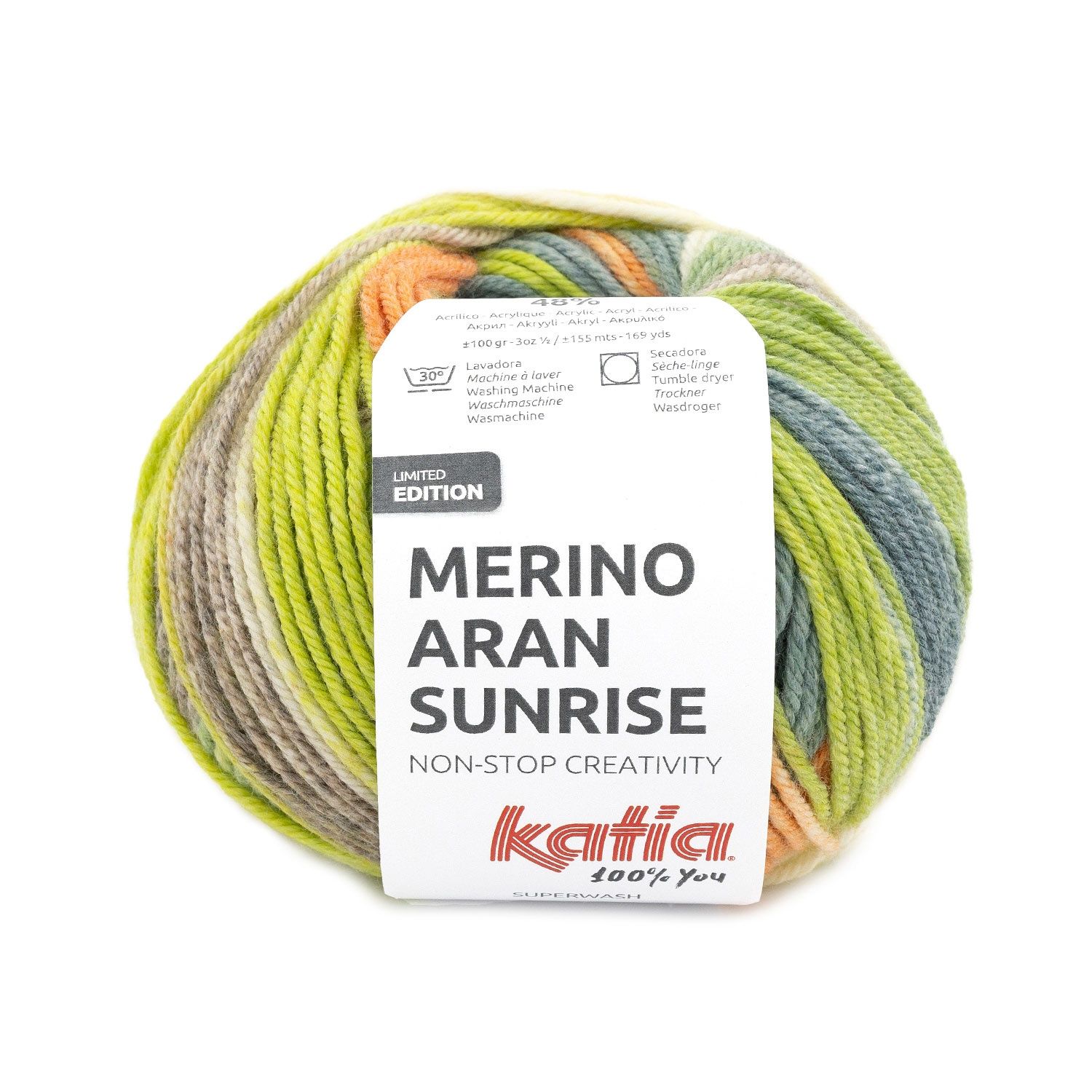 Merino Aran Sunrise, Kleur(nummer): 301 - Groen blauw-Oranje-Pistache
