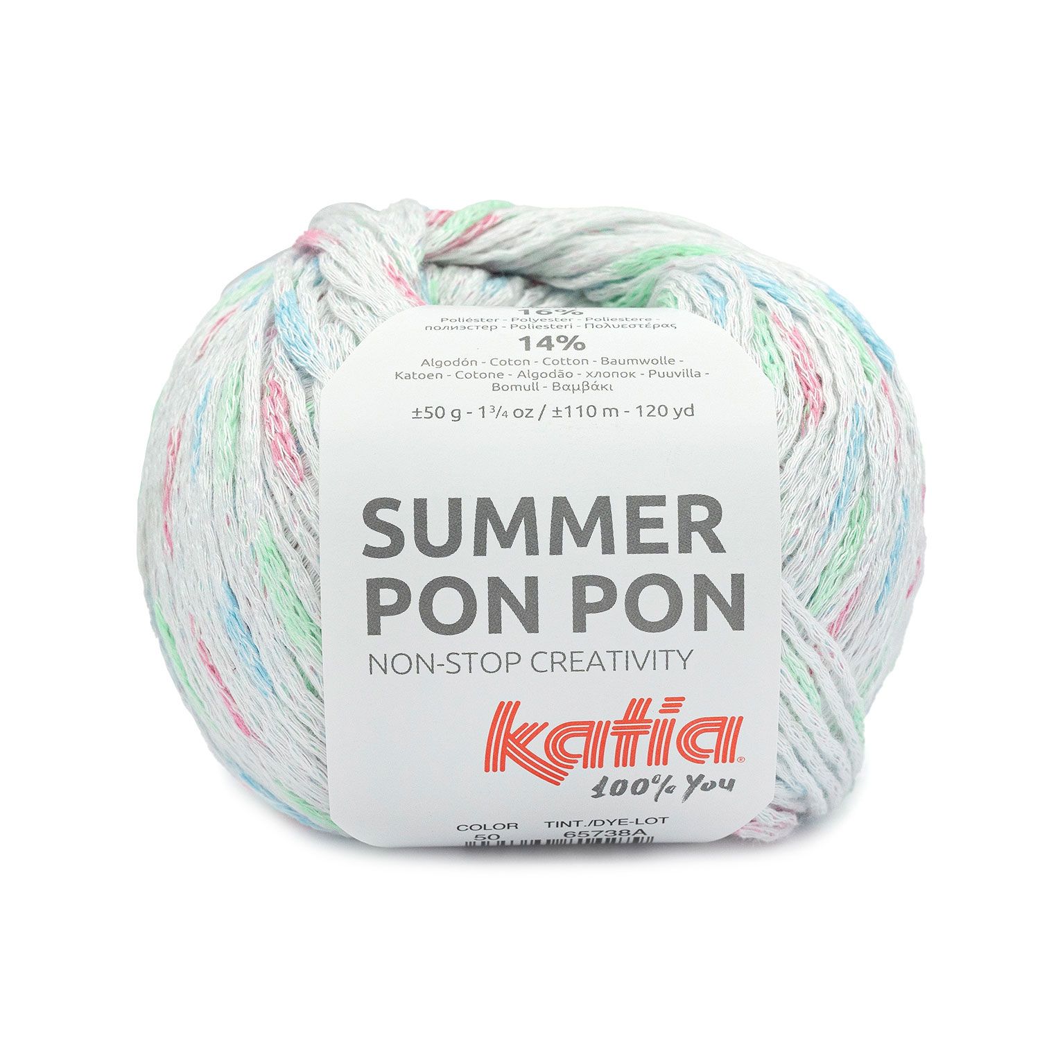 Summer Pon Pon, Kleur(nummer): 50 - Wit-Water blauw-Fuchsia