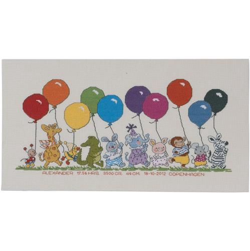 Borduurpakket Dieren met ballonnen