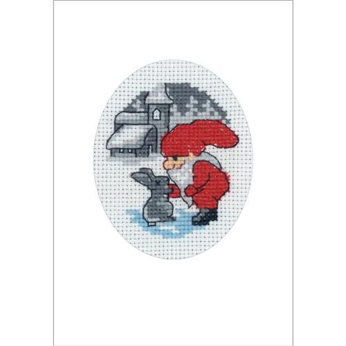 Borduurpakket kerstkaart Konijn &amp; Elf