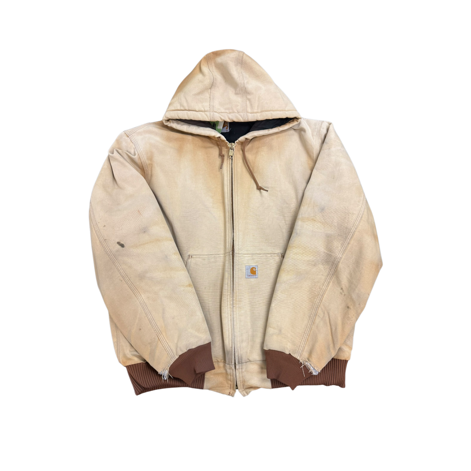 Tan Faded Carhartt Hood Work Jacket - L