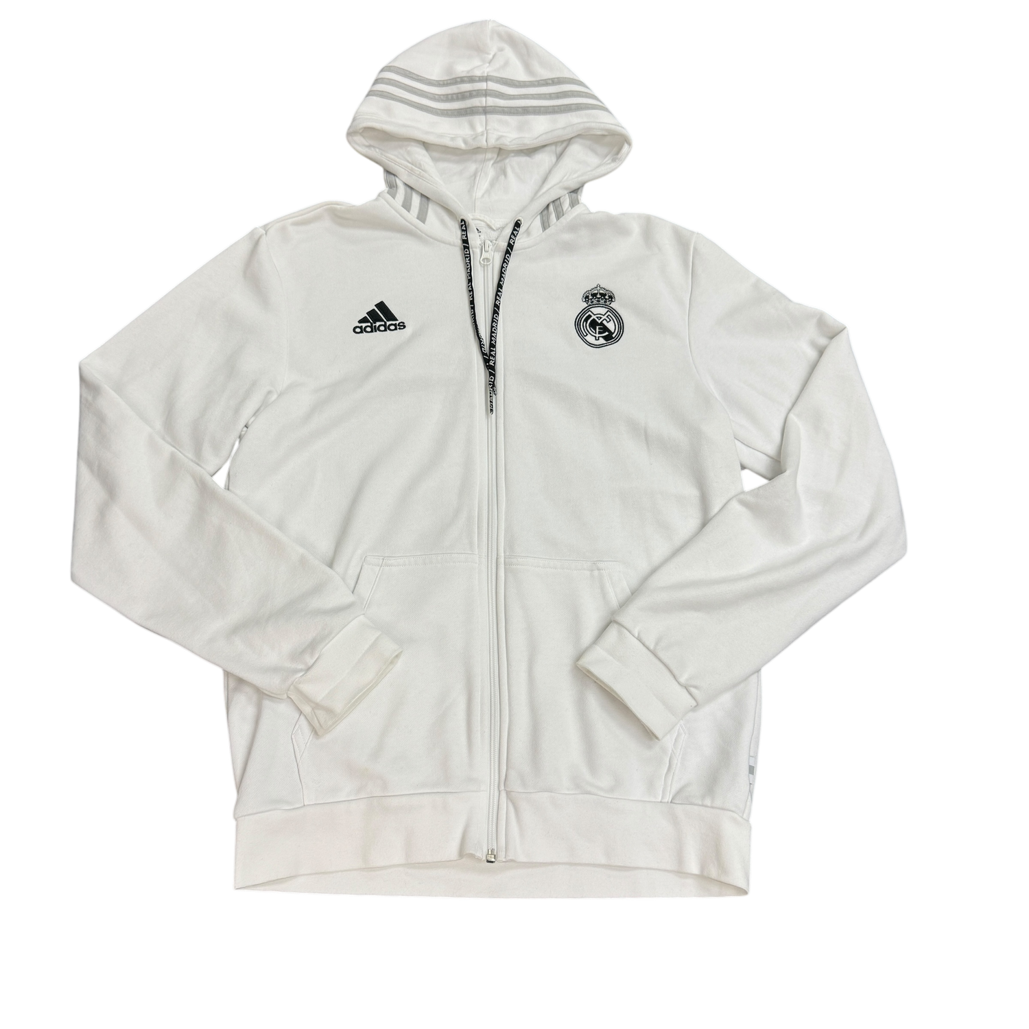 White Adidas Real Madrid Hoodie Zip UP