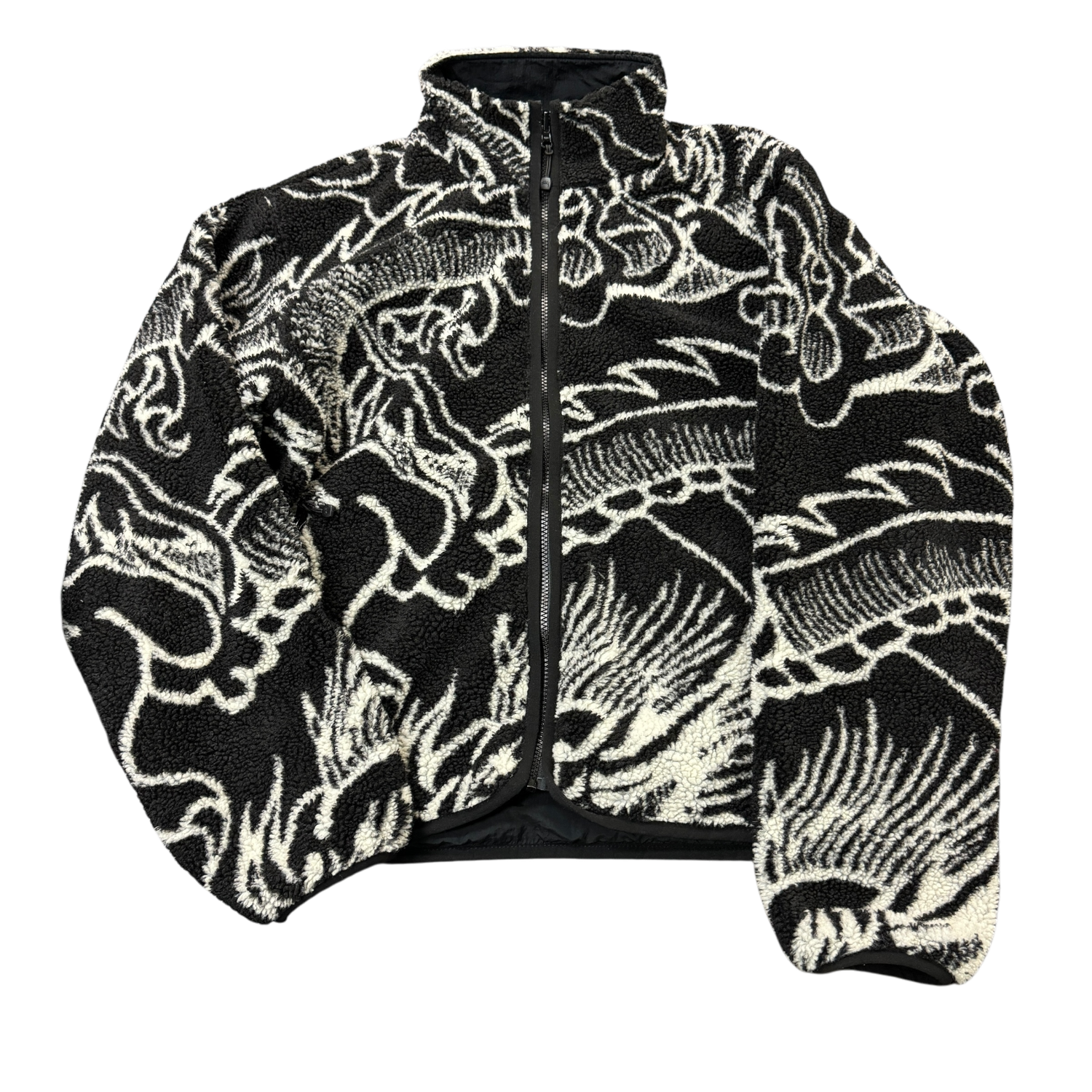 Black White Stussy Dragon Sherpa Reversible