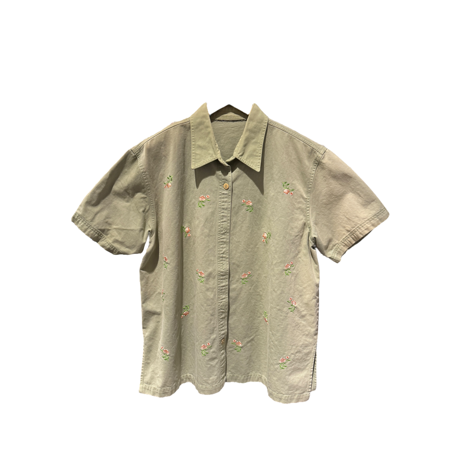 Green Floral Button Up