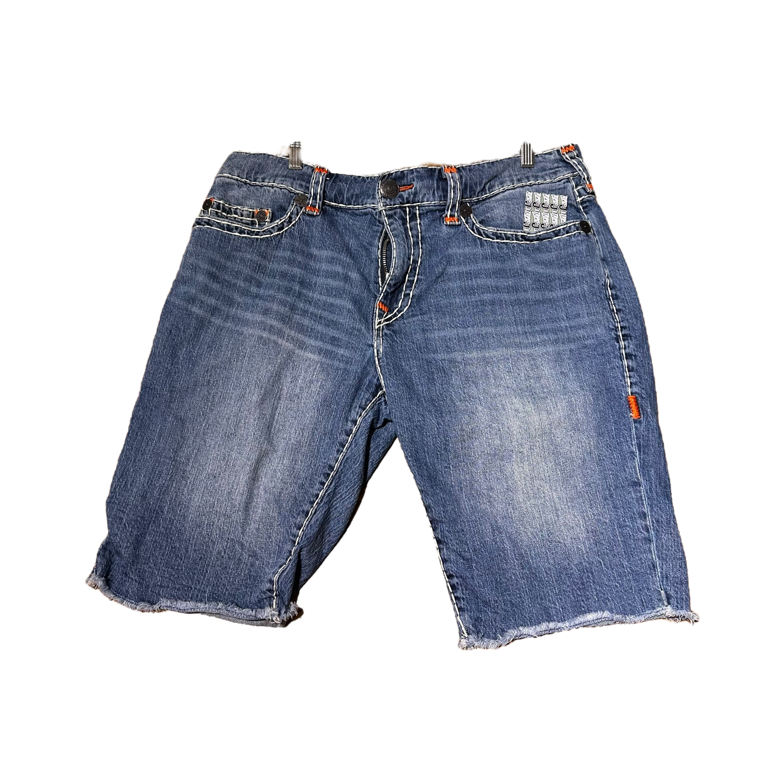 True Religion Jorts Orange Stitch
