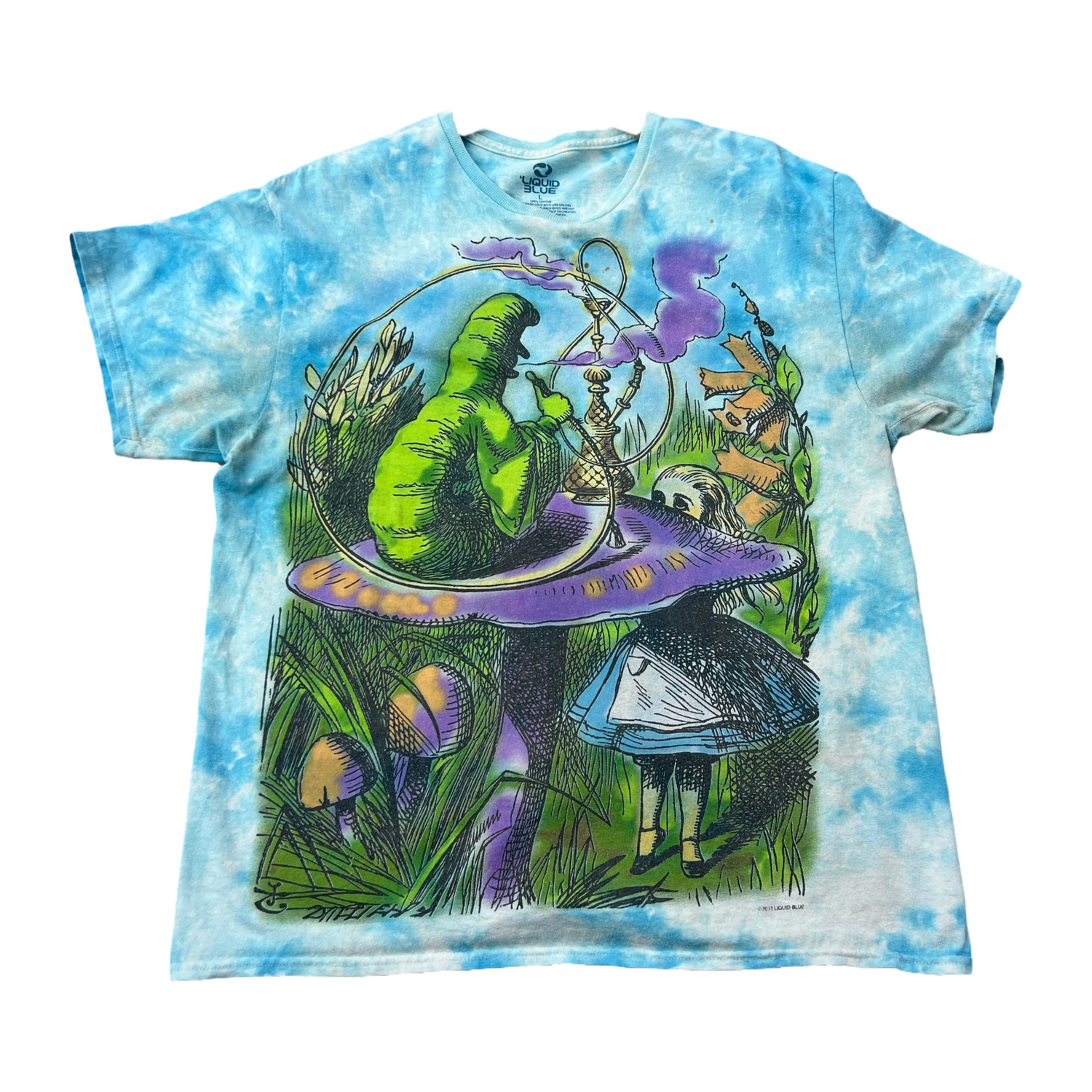 Tye Dye Liquid Blue Alice n Wonderland Tee, Size: L